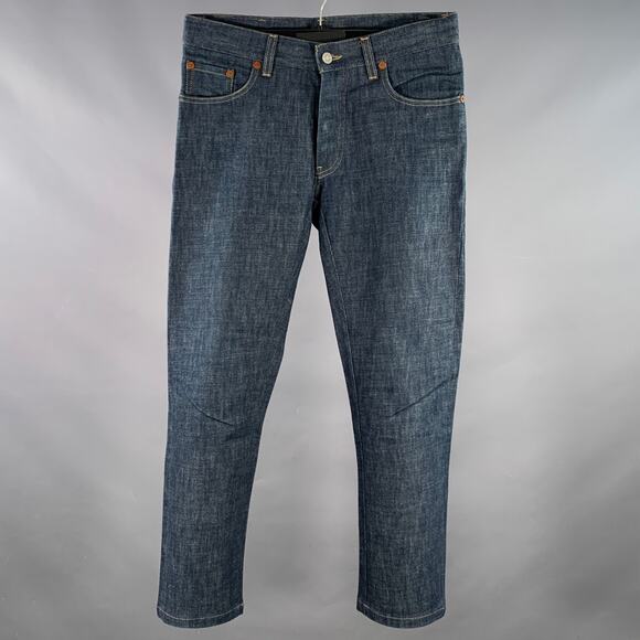 GUCCI Size 28 Blue Contrast Stitch Cotton Straight Button Fly Jeans - Picture 1 of 5